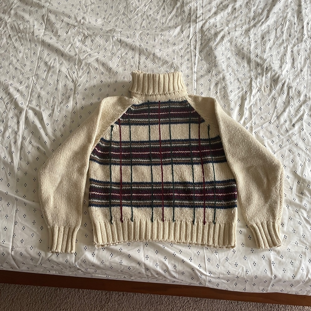 Vintage Cream Plaid Turtleneck
